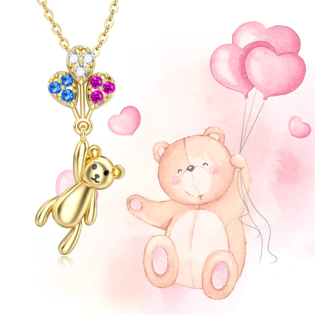 14K Gold Cubic Zirconia Bear & Balloon Pendant Necklace-4