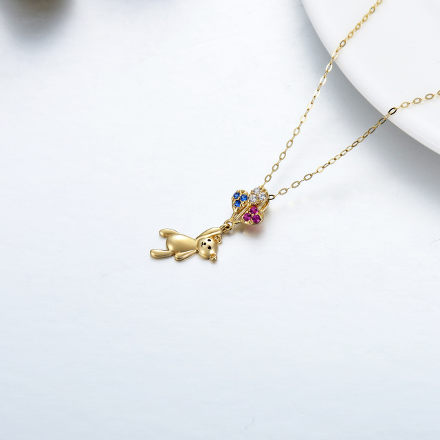 14K Gold Cubic Zirconia Bear & Balloon Pendant Necklace-3