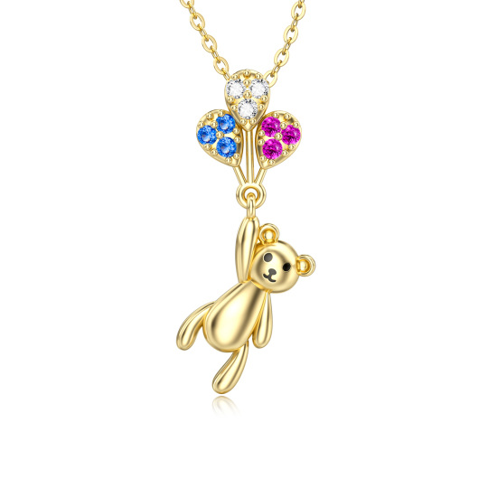 Collana con ciondolo a forma di orso e palloncino in oro 14K con zirconio cubico