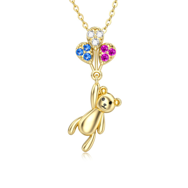 14K Gold Cubic Zirconia Bear & Balloon Pendant Necklace-0