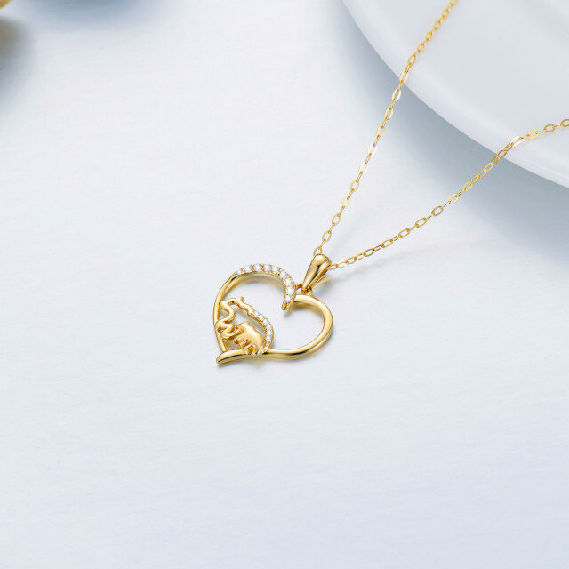 14K Gold Moissanite Polar Bear & Heart Pendant Necklace-3