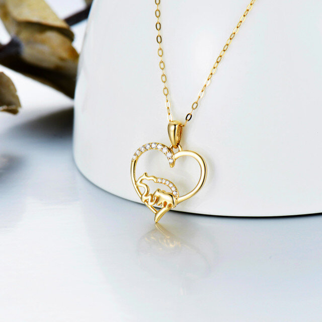 14K Gold Moissanite Polar Bear & Heart Pendant Necklace-2