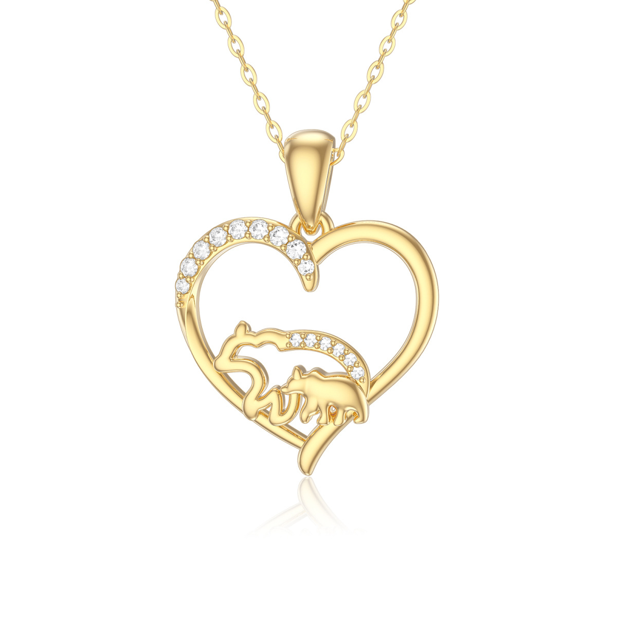 14K Gold Moissanite Polar Bear & Heart Pendant Necklace-1