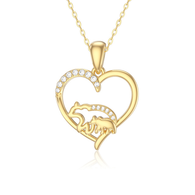 14K Gold Moissanite Polar Bear & Heart Pendant Necklace-0
