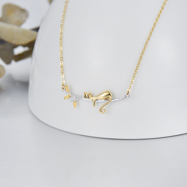 Colar com pingente de gato em ouro 14K-2