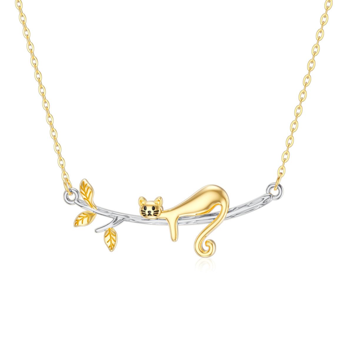 Halskette mit Katzenanhänger aus 14 Karat Gold-1
