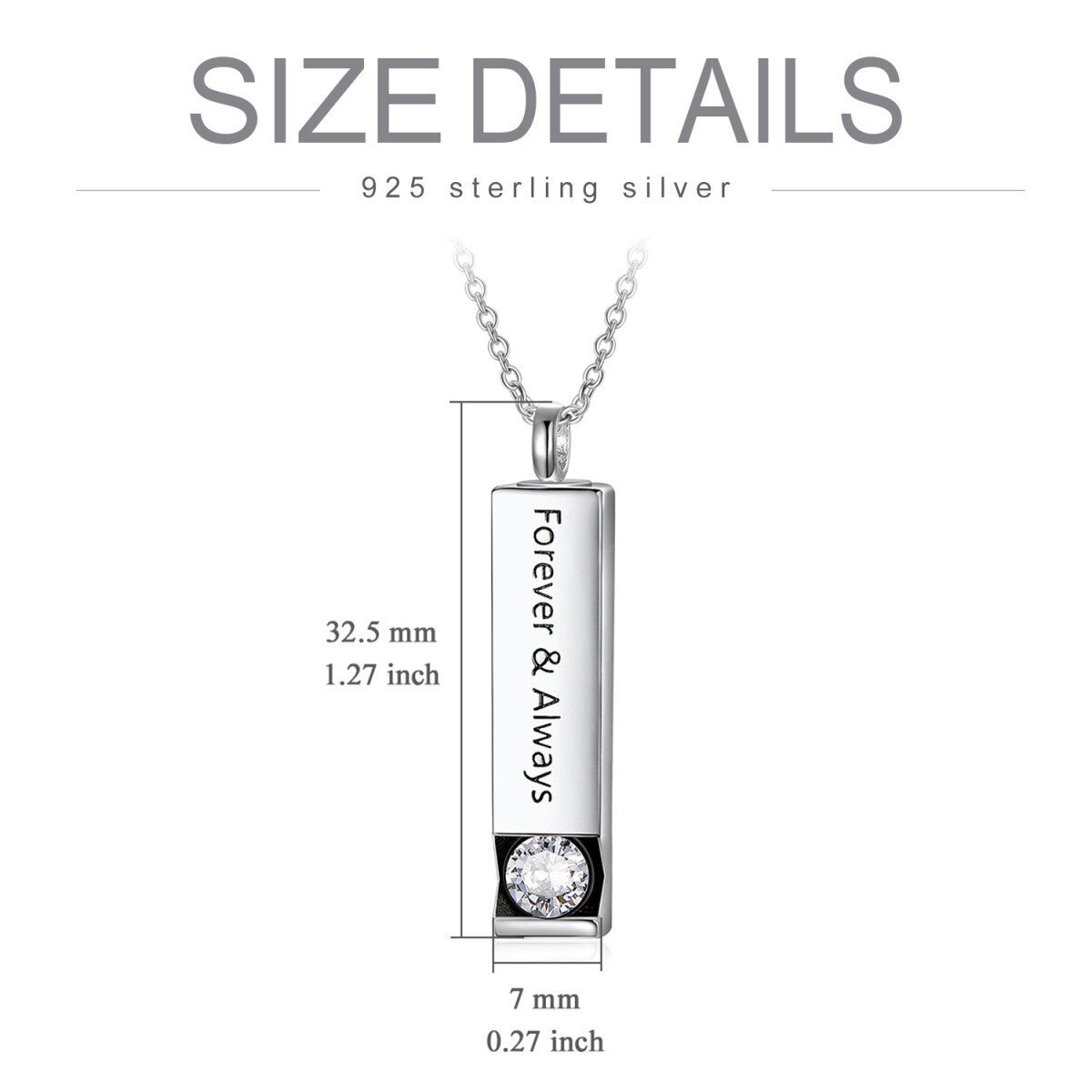 Sterling Silber kreisförmig Cubic Zirkonia Quadrat Urne Halskette für Asche mit eingravier-6