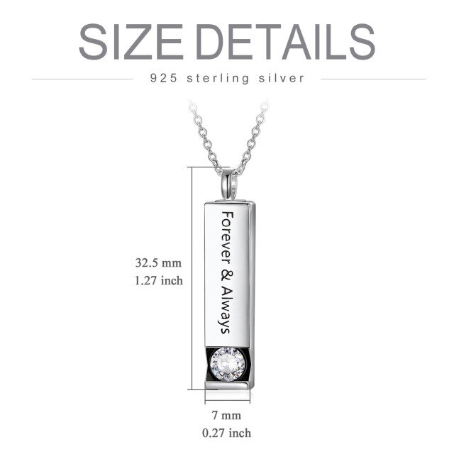Sterling Silver Circular Shaped Cubic Zirconia Square Urn Necklace for Ashes with Engraved Word-5