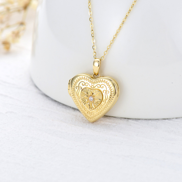 10K Gold Circular Shaped Cubic Zirconia Heart & Star Of David Personalized Photo Locket Necklace-3
