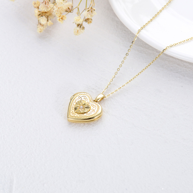 10K Gold Circular Shaped Cubic Zirconia Heart & Star Of David Personalized Photo Locket Necklace-4
