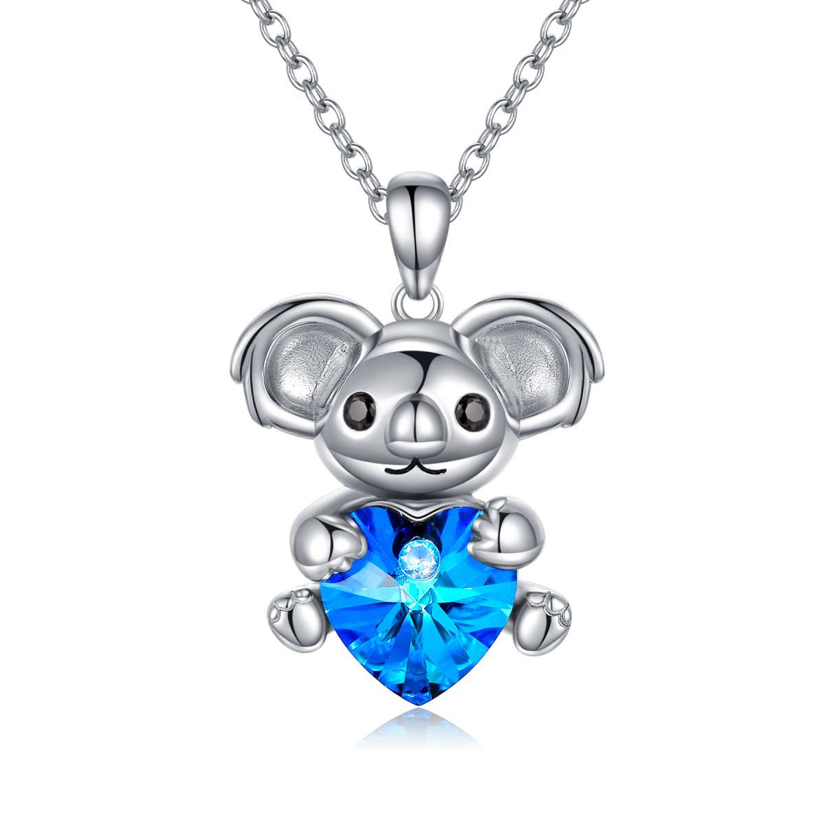Sterling Silver Heart Shaped Crystal Koala & Heart Pendant Necklace-1