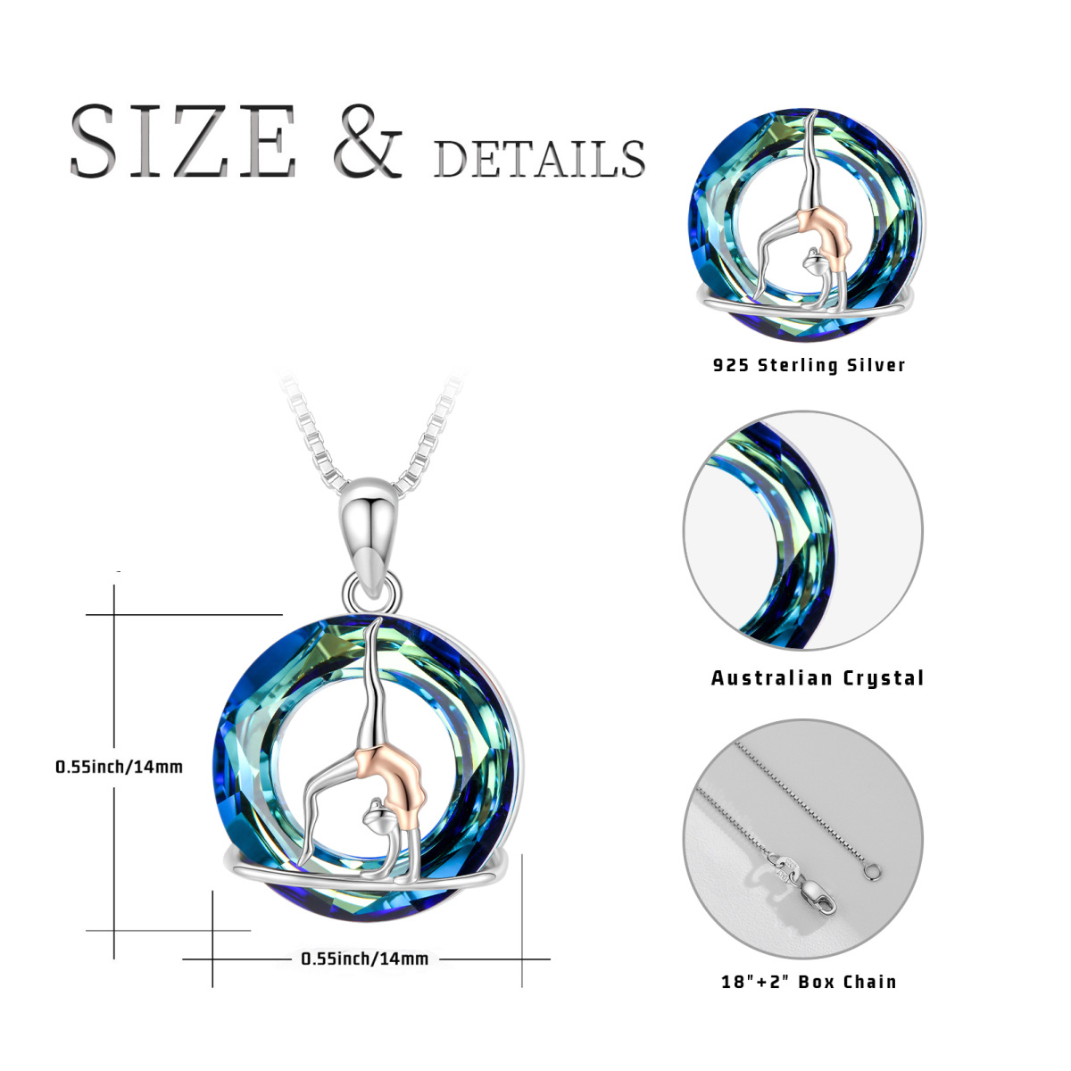 Sterling Silver Two-tone Circular Shaped Gymnast Crystal Pendant Necklace-5