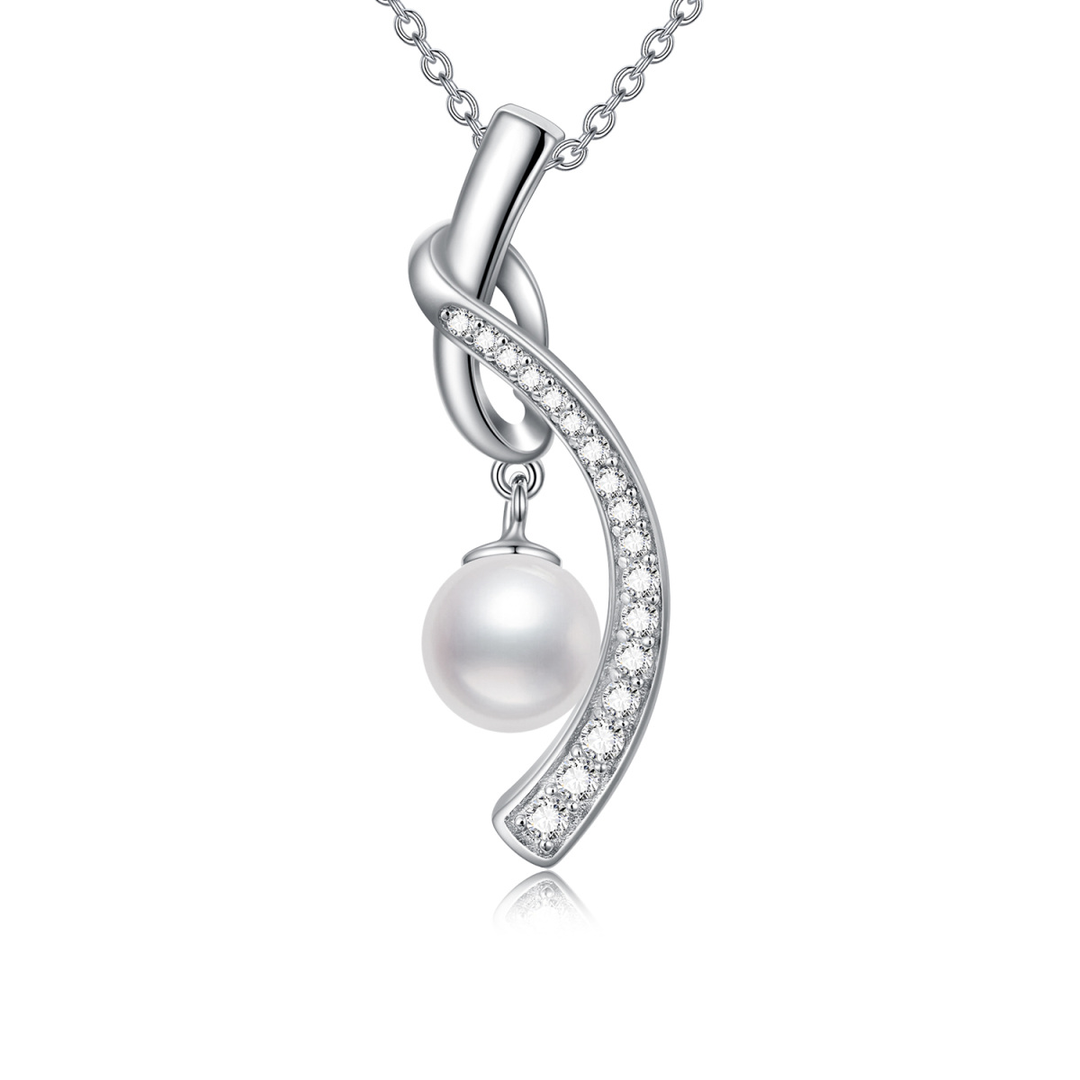 Sterling Silver Circular Shaped Pearl Pendant Necklace-1