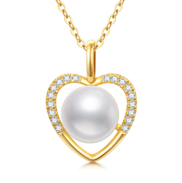 14K Gold Cubic Zirconia & Pearl Heart Pendant Necklace-5