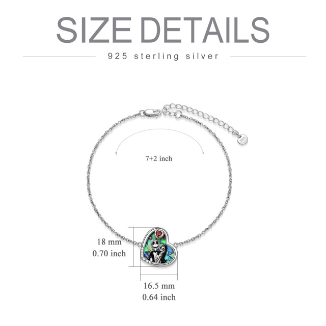 Sterling Silver Heart Shaped Abalone Shellfish Heart & Skeleton Pendant Bracelet-4