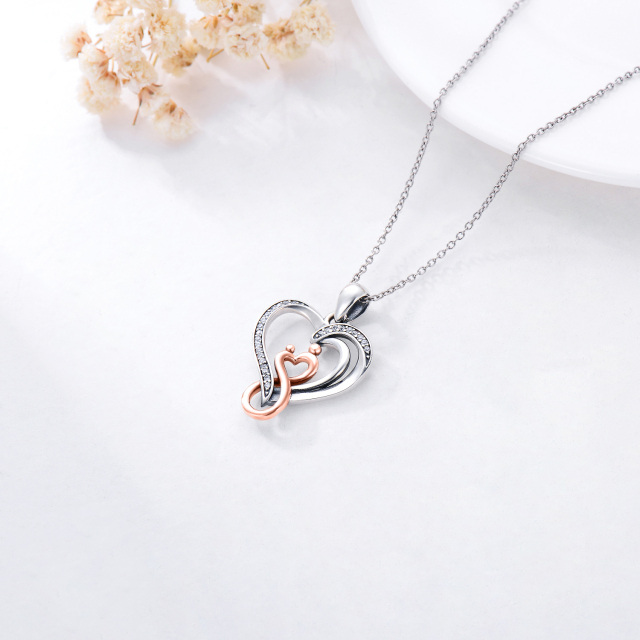 Sterling Silver Two-tone Circular Shaped Cubic Zirconia Heart & Infinity Symbol Pendant Necklace-3