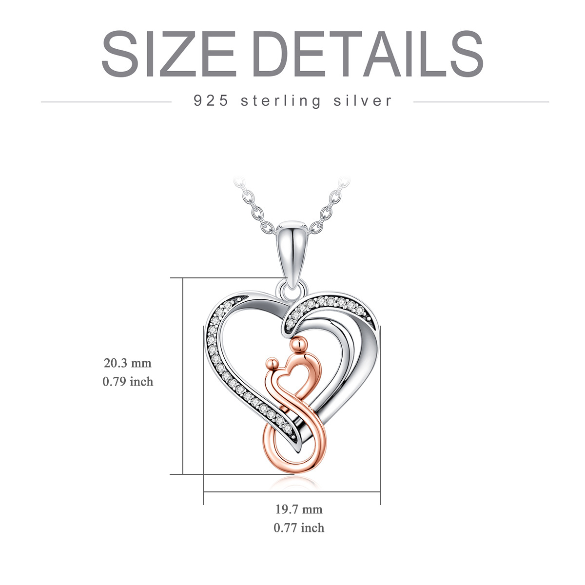 Sterling Silver Two-tone Circular Shaped Cubic Zirconia Heart & Infinity Symbol Pendant Necklace-5