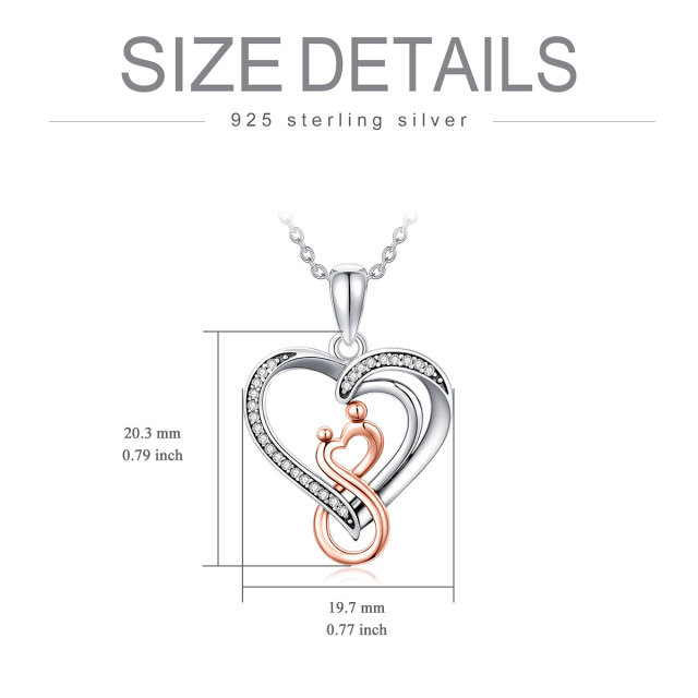 Sterling Silver Two-tone Circular Shaped Cubic Zirconia Heart & Infinity Symbol Pendant Necklace-4