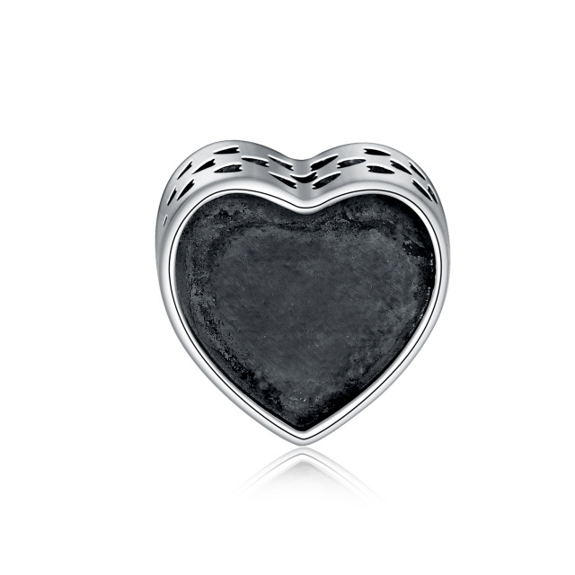 Sterling Silver Round Zircon Heart Bead Charm with Engraved Word-3