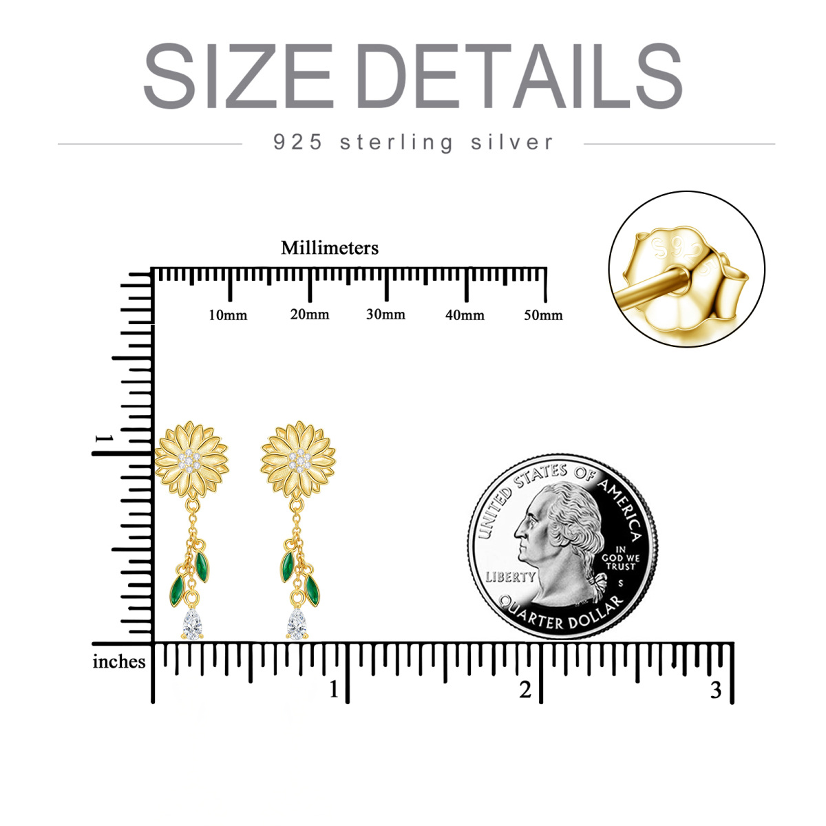 Sterling Silver with Yellow Gold Plated Pear Shaped Cubic Zirconia Sunflower Drop Earrings-6
