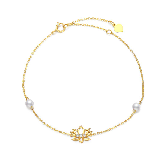 14K Gold Pearl Lotus Pendant Bracelet