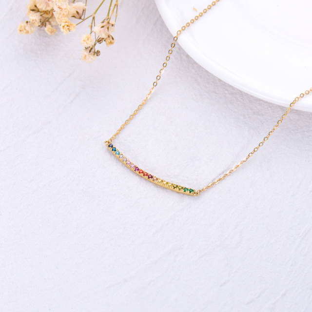 9K Gold Circular Shaped Cubic Zirconia Rainbow Bar Necklace-3