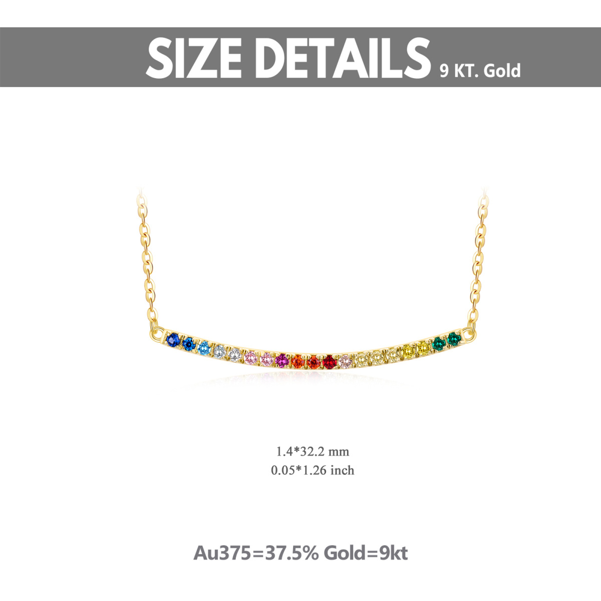 9K Gold Circular Shaped Cubic Zirconia Rainbow Bar Necklace-5