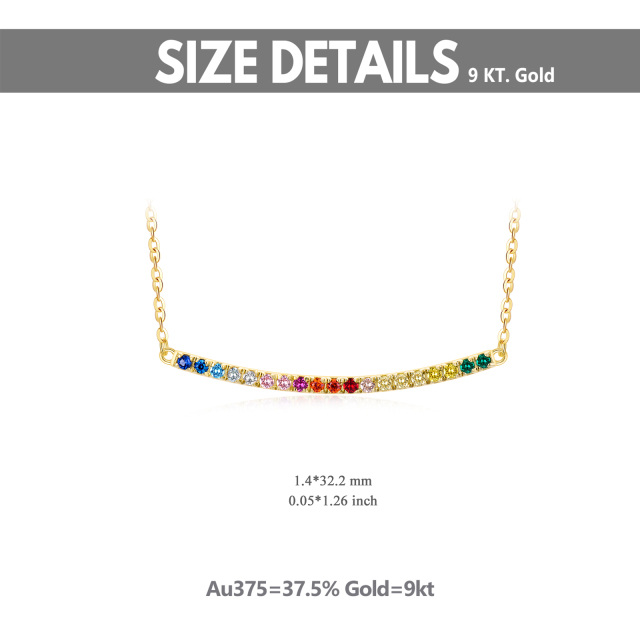 9K Gold Circular Shaped Cubic Zirconia Rainbow Bar Necklace-4