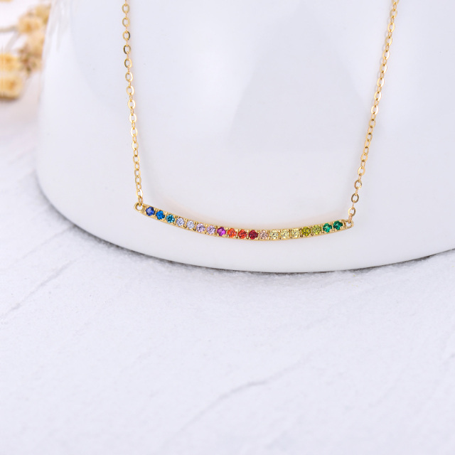 9K Gold Circular Shaped Cubic Zirconia Rainbow Bar Necklace-2