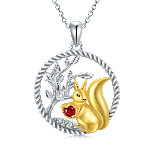 Sterling Silver Two-tone Heart Shaped Cubic Zirconia Squirrel & Tree Of Life & Heart Pendant Necklace-4