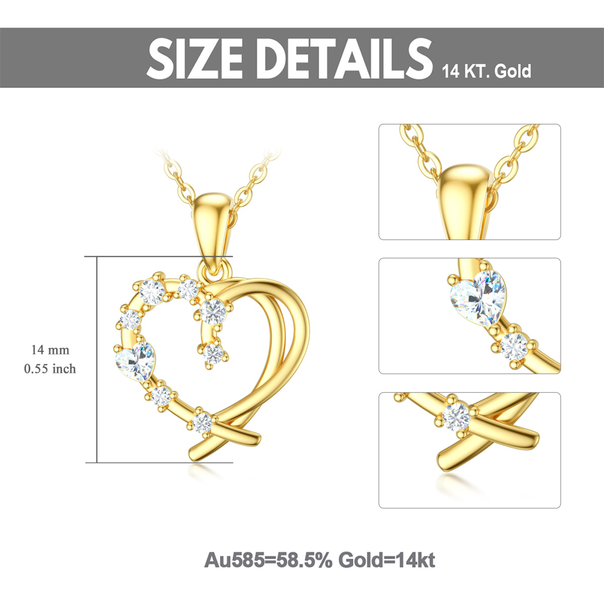 14K Gold Cubic Zirconia Heart With Heart Pendant Necklace-6