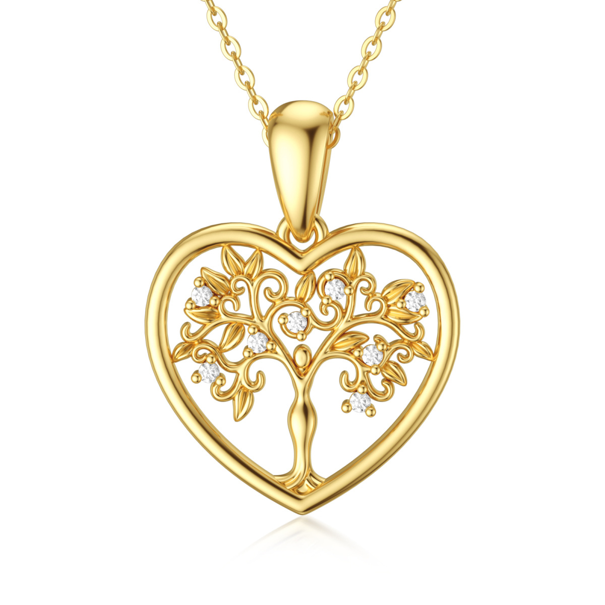 14K Gold Moissanite Tree Of Life Heart Pendant Necklace-1
