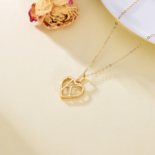 Collier pendentif coeur en or 14K avec lettre initiale K-4