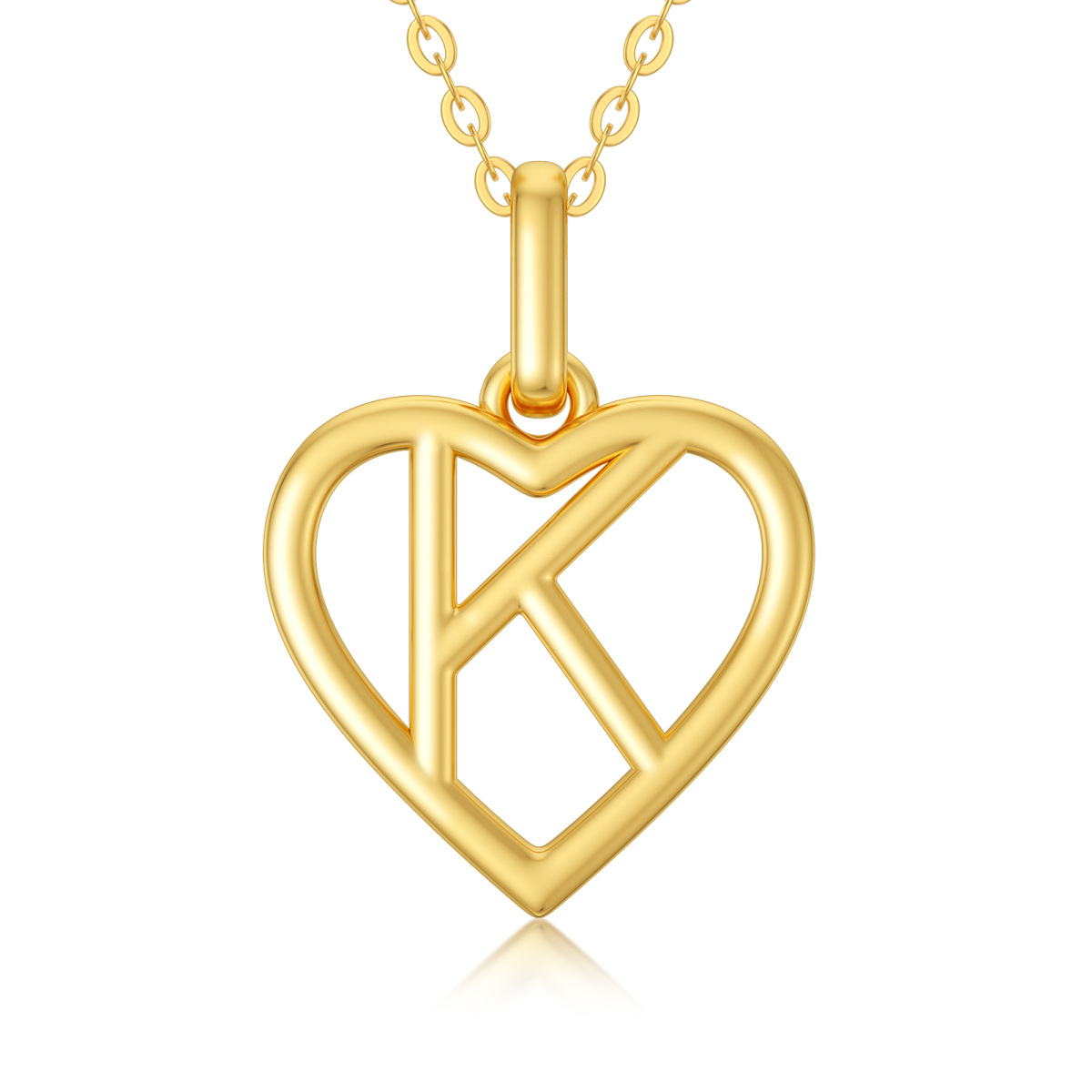 14K Gold Heart Pendant Necklace with Initial Letter K-1