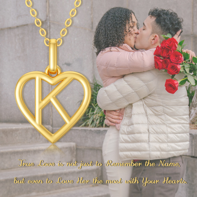 14K Gold Heart Pendant Necklace with Initial Letter K-2