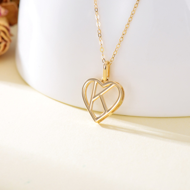 14K Gold Heart Pendant Necklace with Initial Letter K-4