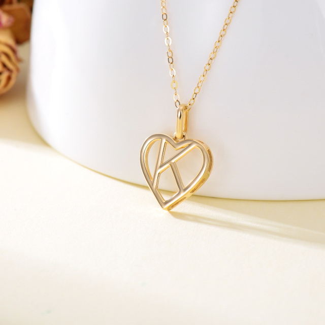 Collier pendentif coeur en or 14K avec lettre initiale K-3