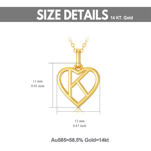 Collier pendentif coeur en or 14K avec lettre initiale K-5