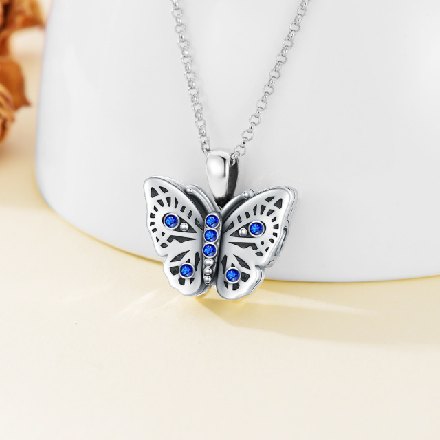 Sterling Silver Circular Shaped Crystal Butterfly Urn Necklace for Ashes with Engraved Word-4