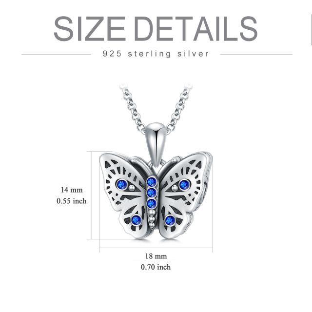 Sterling Silver Circular Shaped Crystal Butterfly Urn Necklace for Ashes with Engraved Word-2