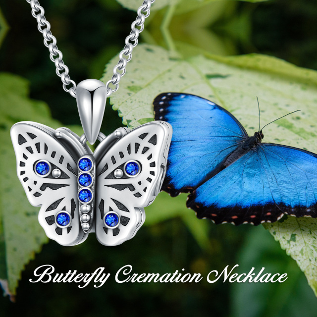 Sterling Silver Circular Shaped Crystal Butterfly Urn Necklace for Ashes with Engraved Word-3