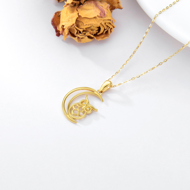 9K Gold Circular Shaped Cubic Zirconia Owl Pendant Necklace-4
