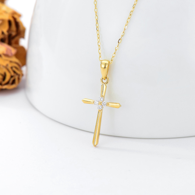 9K Gold Cubic Zirconia Sword Cross Pendant Necklace-2