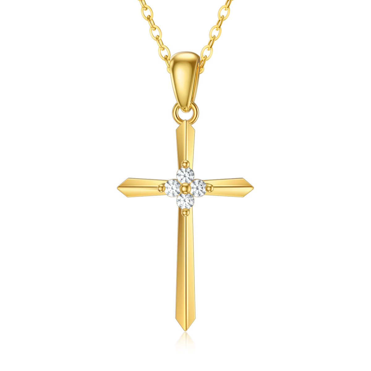 9K Gold Cubic Zirconia Sword Cross Pendant Necklace-1