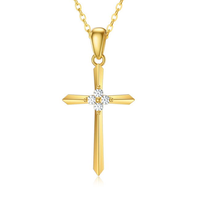 9K Gold Cubic Zirconia Sword Cross Pendant Necklace-0