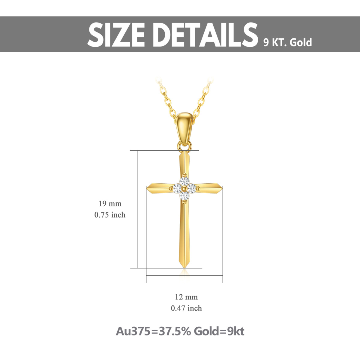9K Gold Cubic Zirconia Sword Cross Pendant Necklace-6