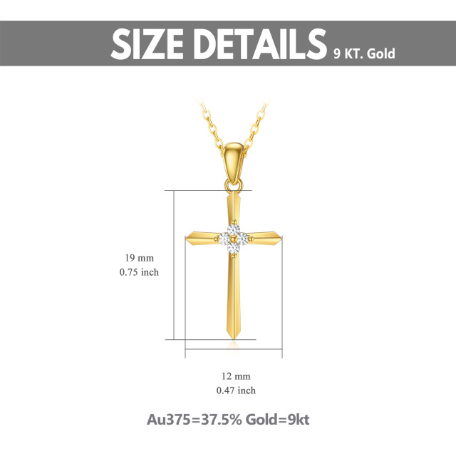 9K Gold Cubic Zirconia Sword Cross Pendant Necklace-5