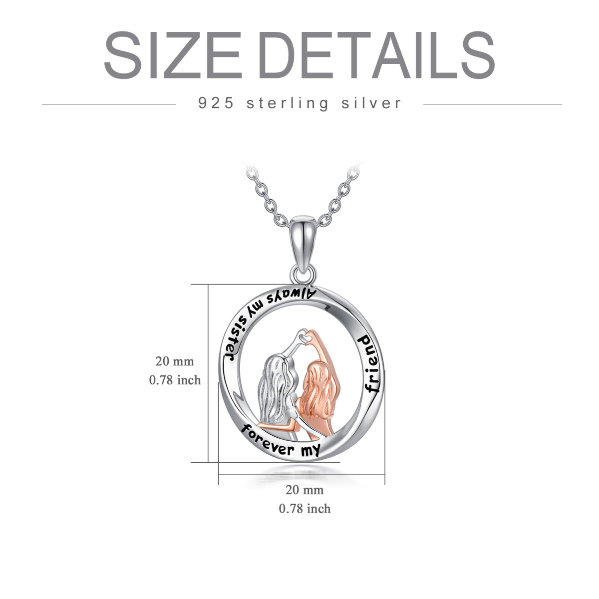 Sterling Silver Two-tone Sisters Pendant Necklace with Engraved Word-5