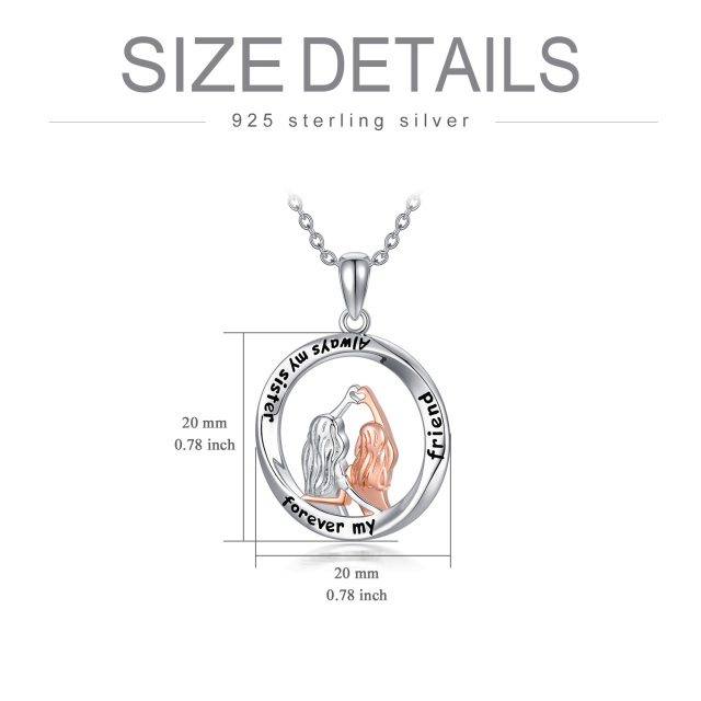 Sterling Silver Two-tone Sisters Pendant Necklace with Engraved Word-5