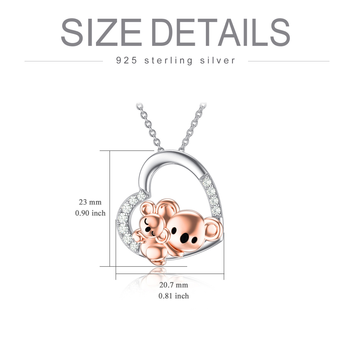 Collier avec pendentif en forme de cœur de koala en argent sterling et oxyde de zirconium bicolore-5